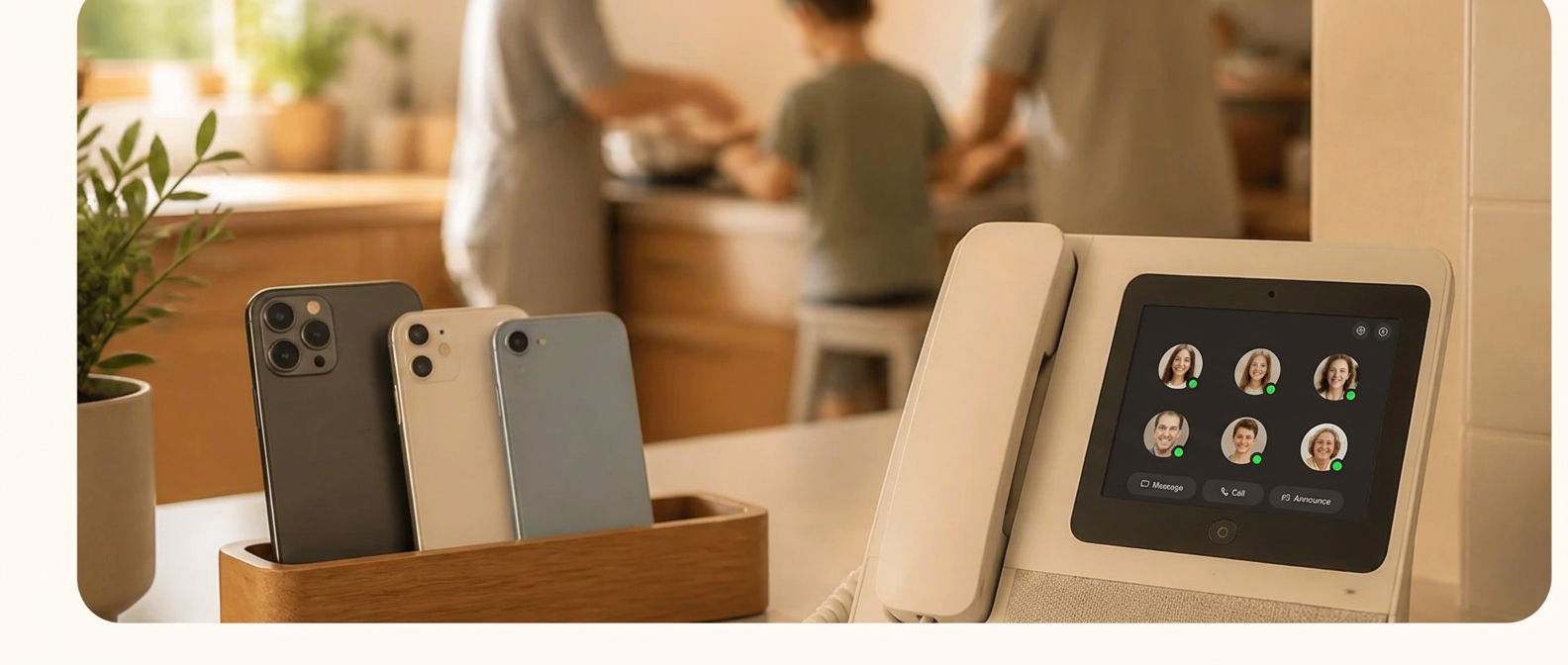 The HomeLine hub as the landing place for the family's phones